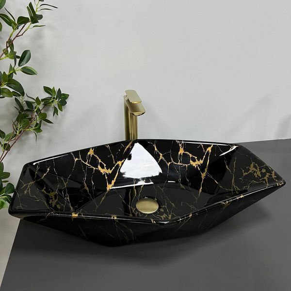Умывальник (раковина) VBI VENEZIA MARBLE BLACK GLOSSY накладной VBI-012405 фото