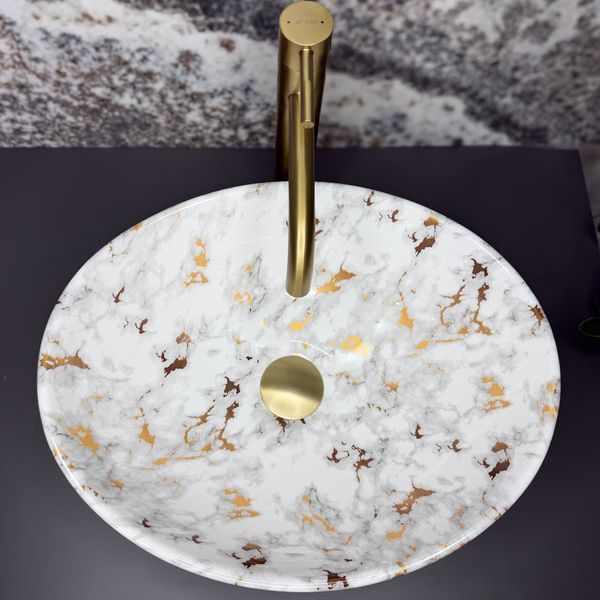 Умывальник (раковина) VBI PARMA MARBLE WHITE GLOSSY накладной VBI-011030 фото