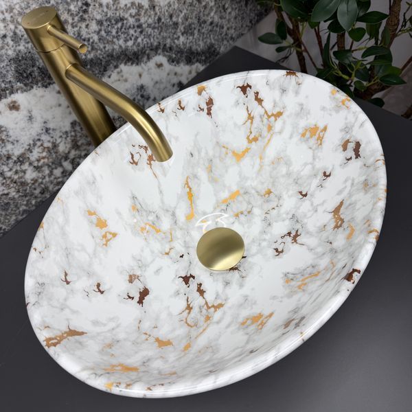 Умывальник (раковина) VBI PARMA MARBLE WHITE GLOSSY накладной VBI-011030 фото