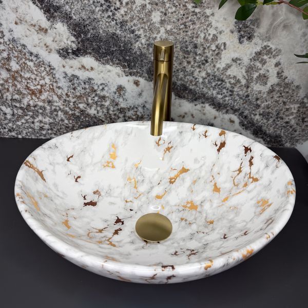 Умывальник (раковина) VBI PARMA MARBLE WHITE GLOSSY накладной VBI-011030 фото