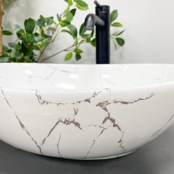 Умывальник (раковина) VBI PARMA WHITE STONE GLOSSY накладной VBI-011017 фото
