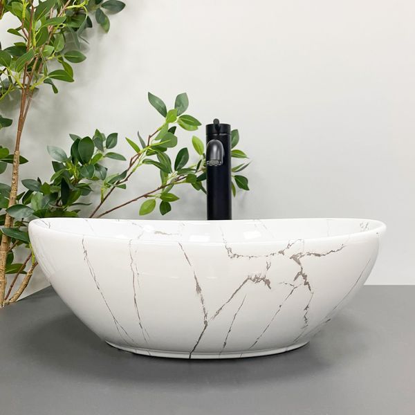 Умывальник (раковина) VBI PARMA WHITE STONE GLOSSY накладной VBI-011017 фото