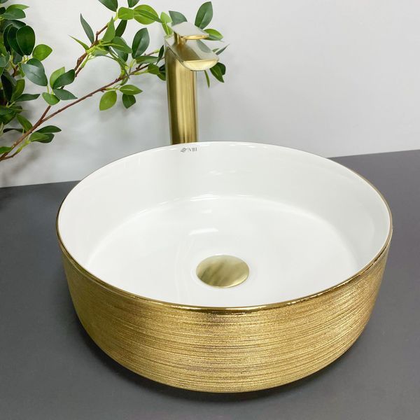 Умывальник (раковина) VBI PRATO BRUSH GOLD WHITE накладной VBI-011408 фото