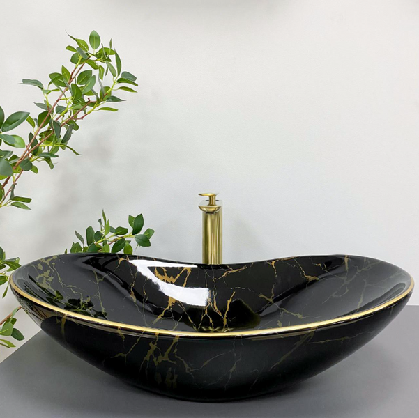 Умывальник (раковина) VBI TURIN MARBLE BLACK GLOSSY накладной VBI-011505 фото