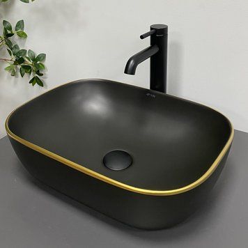 Умивальник (раковина) VBI RAVENNA BLACK MATT GOLD EDGE накладний VBI-011228 фото
