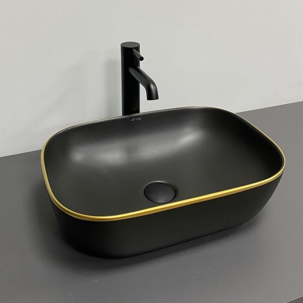 Умивальник (раковина) VBI RAVENNA BLACK MATT GOLD EDGE накладний VBI-011228 фото