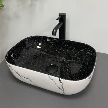 Умивальник (раковина) VBI RAVENNA WHITE BLACK MARMO накладний VBI-011230 фото