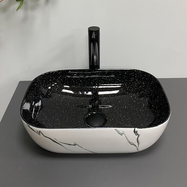 Умивальник (раковина) VBI RAVENNA WHITE BLACK MARMO накладний VBI-011230 фото