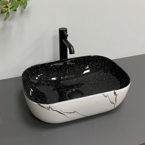 Умивальник (раковина) VBI RAVENNA WHITE BLACK MARMO накладний VBI-011230 фото