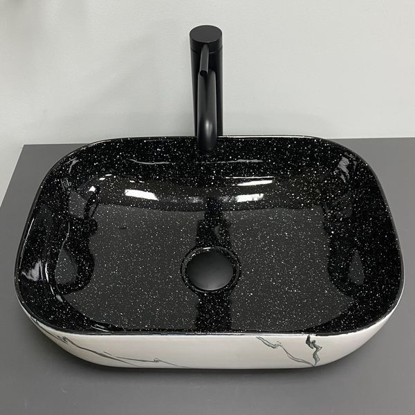 Умивальник (раковина) VBI RAVENNA WHITE BLACK MARMO накладний VBI-011230 фото