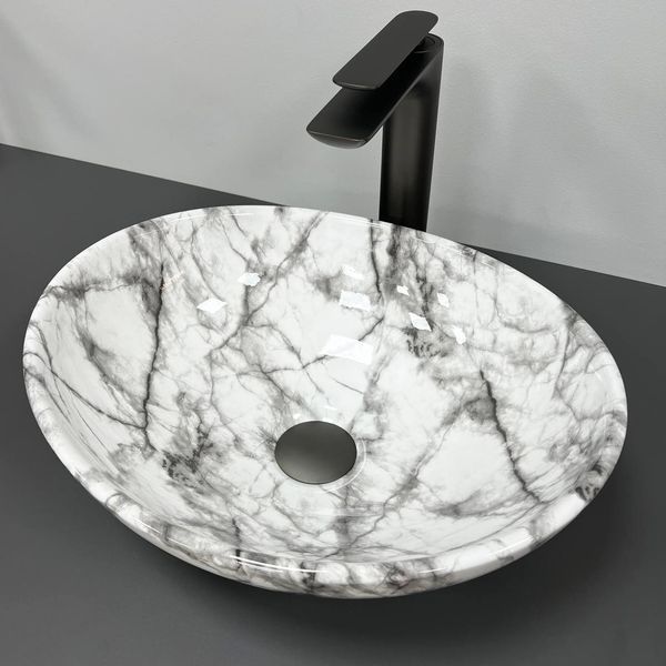 Умывальник (раковина) VBI PARMA STATUARIO BLACK VEINS GLOSSY накладной VBI-011009 фото