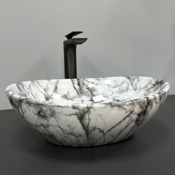 Умывальник (раковина) VBI PARMA STATUARIO BLACK VEINS GLOSSY накладной VBI-011009 фото
